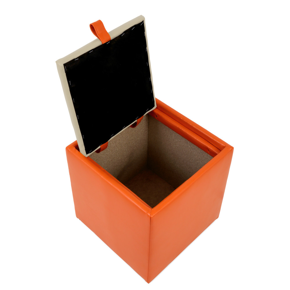 Taburet Box - imitatie piele portocaliu/crem - 21895/21834 Taburet Box - imitatie piele portocaliu/crem - 21895/21834