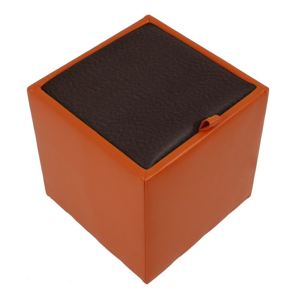 Taburet Box - imitatie piele portocaliu/maro - 21895/15611 Taburet Box - imitatie piele portocaliu/maro - 21895/15611