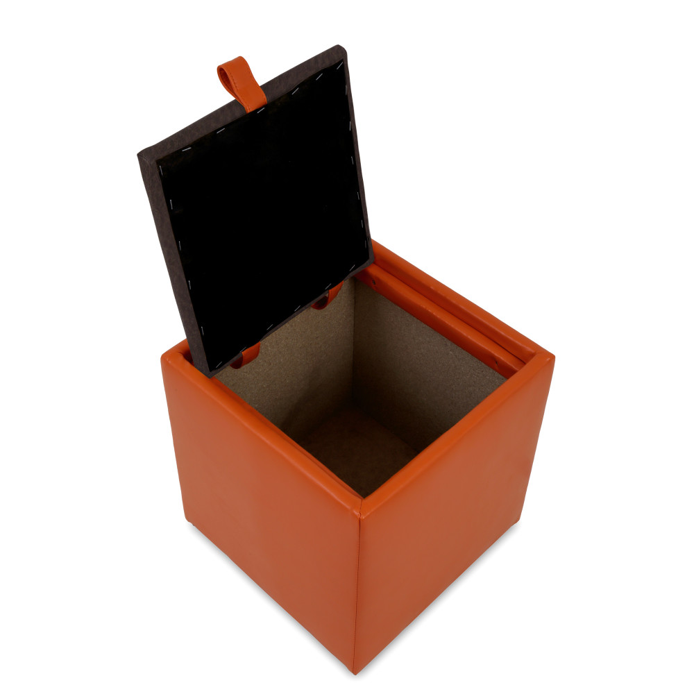 Taburet Box - imitatie piele portocaliu/maro - 21895/15611 Taburet Box - imitatie piele portocaliu/maro - 21895/15611