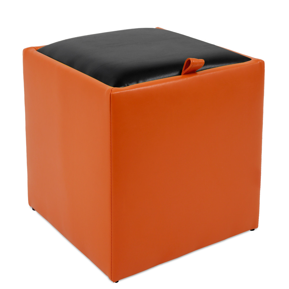 Taburet Box - imitatie piele portocaliu/negru - 21895/21901 Taburet Box - imitatie piele portocaliu/negru - 21895/21901