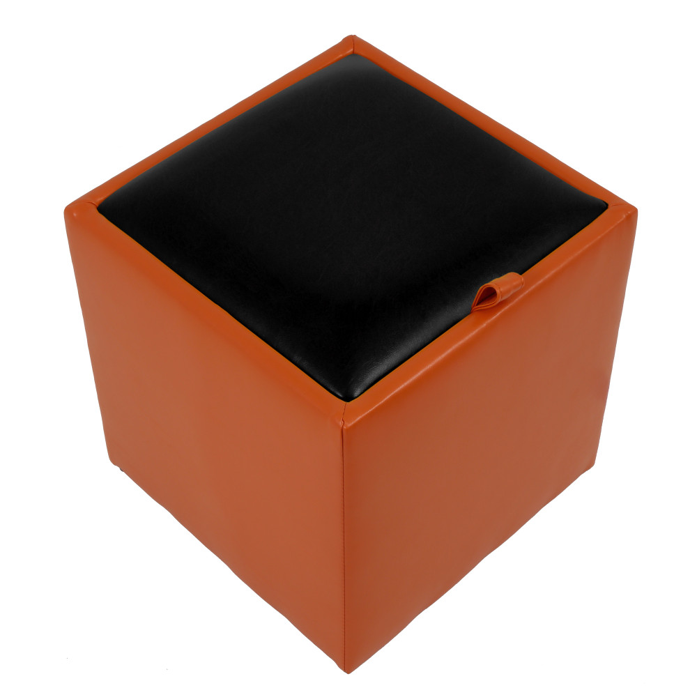 Taburet Box - imitatie piele portocaliu/negru - 21895/21901 Taburet Box - imitatie piele portocaliu/negru - 21895/21901