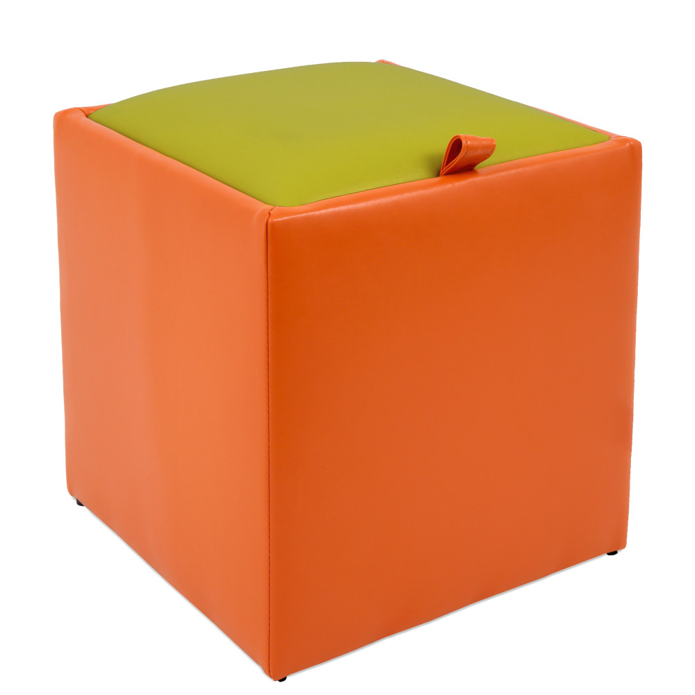 Taburet Box - imitatie piele portocaliu/verde - 21895/21899 Taburet Box - imitatie piele portocaliu/verde - 21895/21899