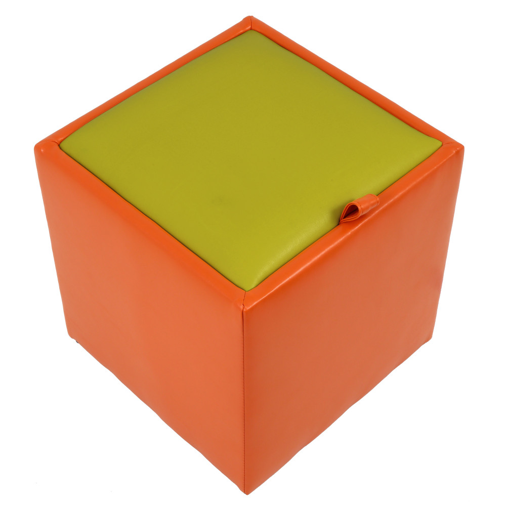 Taburet Box - imitatie piele portocaliu/verde - 21895/21899 Taburet Box - imitatie piele portocaliu/verde - 21895/21899