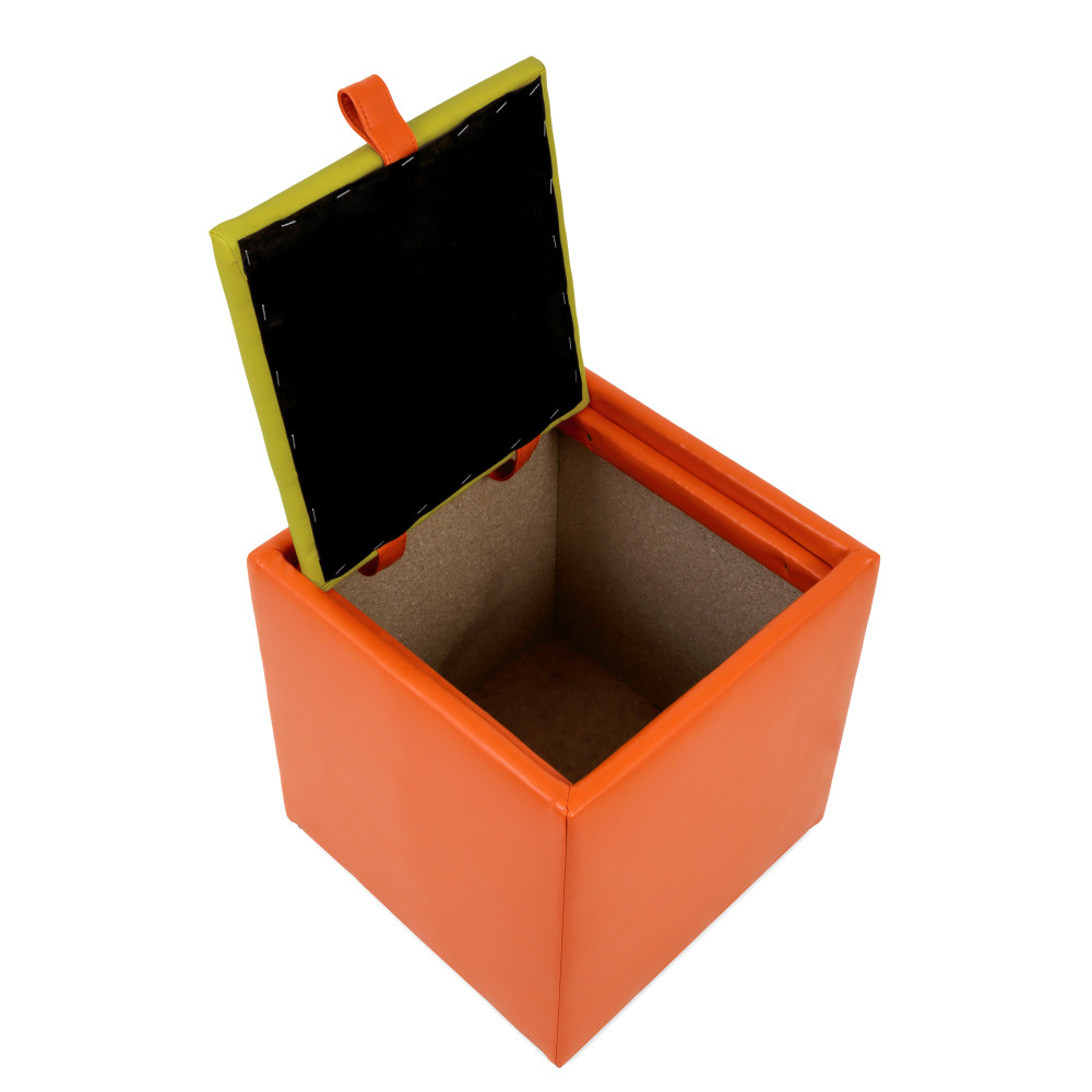 Taburet Box - imitatie piele portocaliu/verde - 21895/21899 Taburet Box - imitatie piele portocaliu/verde - 21895/21899