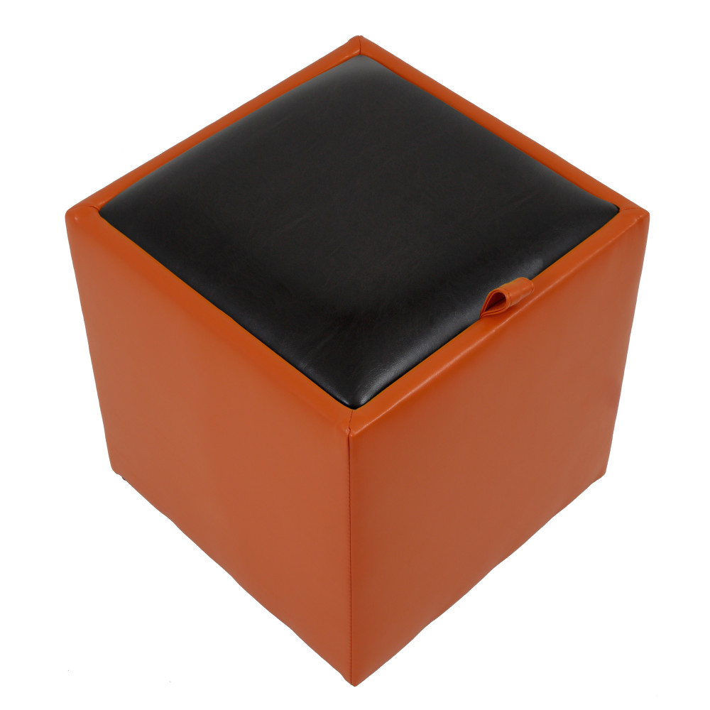 Taburet Box - imitatie piele portocaliu/wenge - 21895/21835 Taburet Box - imitatie piele portocaliu/wenge - 21895/21835