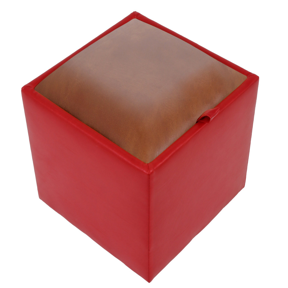 Taburet Box - imitatie piele rosu/coniac - 21900/8070 Taburet Box - imitatie piele rosu/coniac - 21900/8070