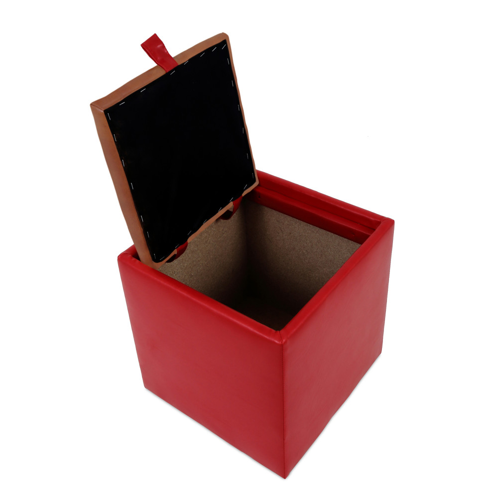 Taburet Box - imitatie piele rosu/coniac - 21900/8070 Taburet Box - imitatie piele rosu/coniac - 21900/8070