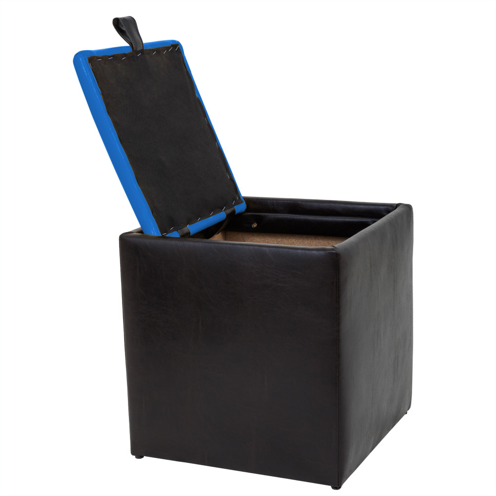 Taburet Box - imitatie piele wenge/albastru - 21835/21898 Taburet Box - imitatie piele wenge/albastru - 21835/21898