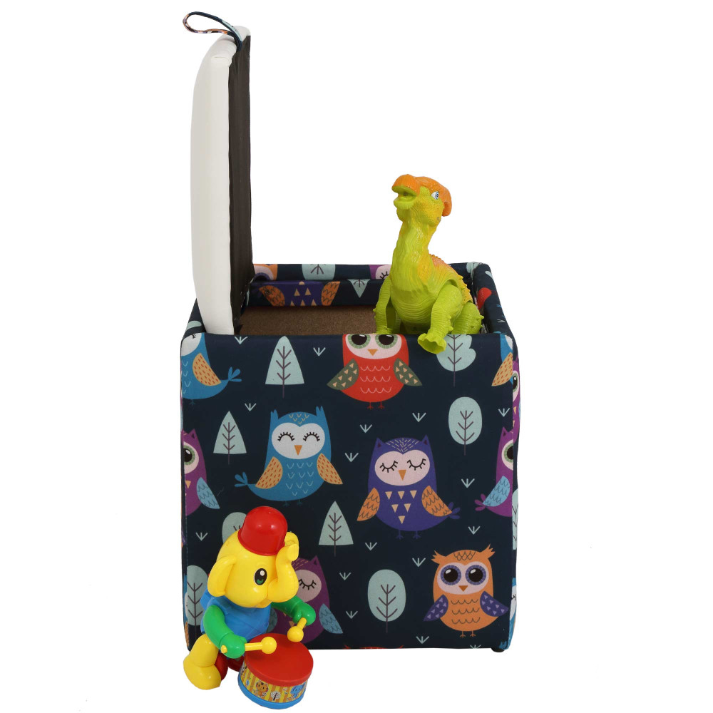 Taburet Box - stofa print bufnite/imitatie piele alb Taburet Box - stofa print bufnite/imitatie piele alb
