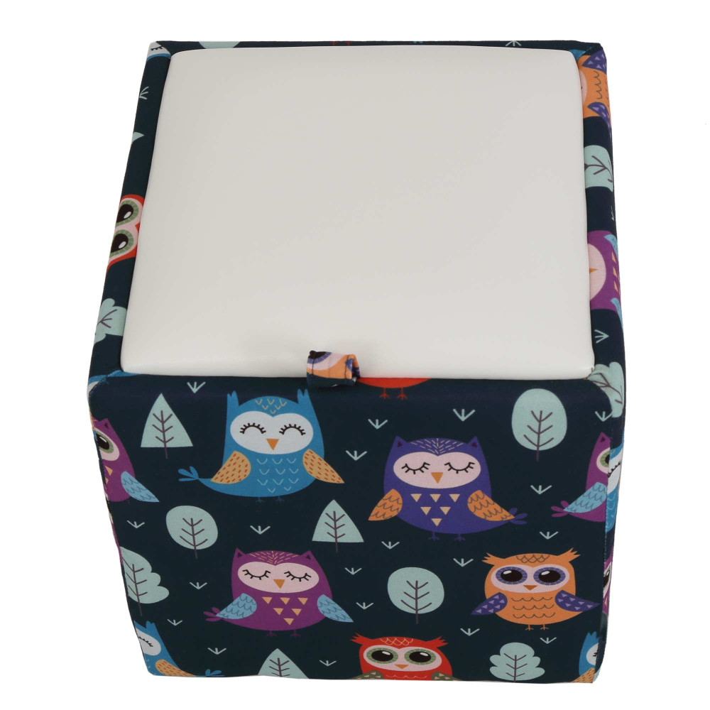 Taburet Box - stofa print bufnite/imitatie piele alb Taburet Box - stofa print bufnite/imitatie piele alb