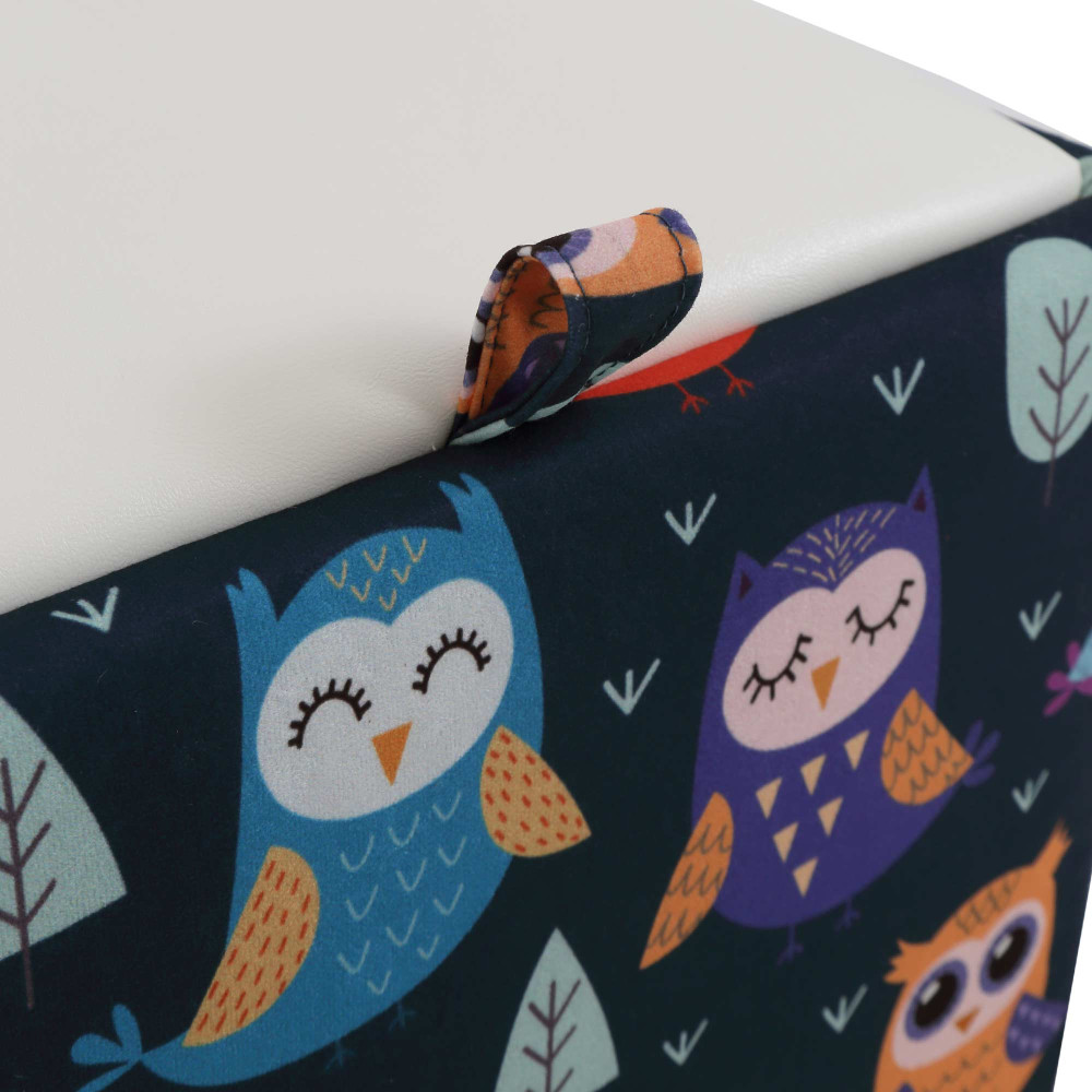 Taburet Box - stofa print bufnite/imitatie piele alb Taburet Box - stofa print bufnite/imitatie piele alb