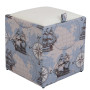 Taburet Box - stofa print corabii bleu/imitatie piele alb Taburet Box - stofa print corabii bleu/imitatie piele alb