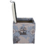 Taburet Box - stofa print corabii bleu/imitatie piele alb Taburet Box - stofa print corabii bleu/imitatie piele alb
