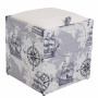 Taburet Box - stofa print corabii gri/imitatie piele alb Taburet Box - stofa print corabii gri/imitatie piele alb