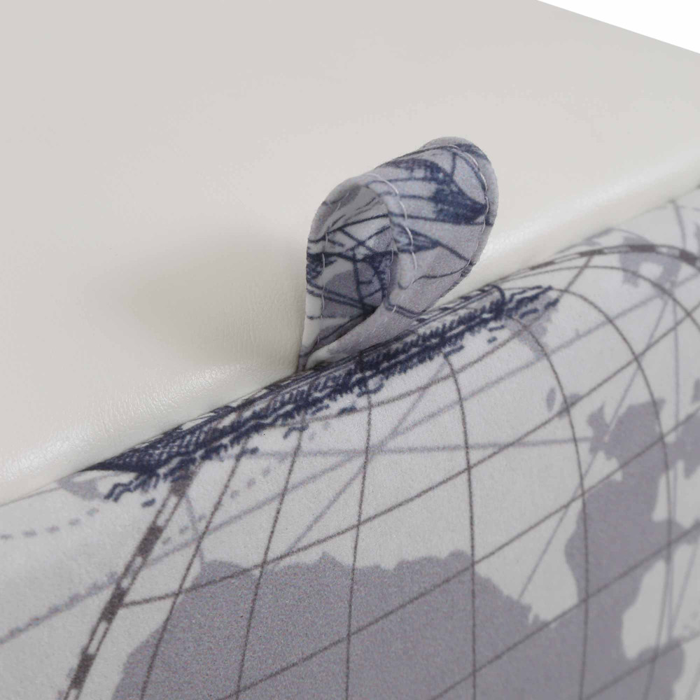 Taburet Box - stofa print corabii gri/imitatie piele alb Taburet Box - stofa print corabii gri/imitatie piele alb