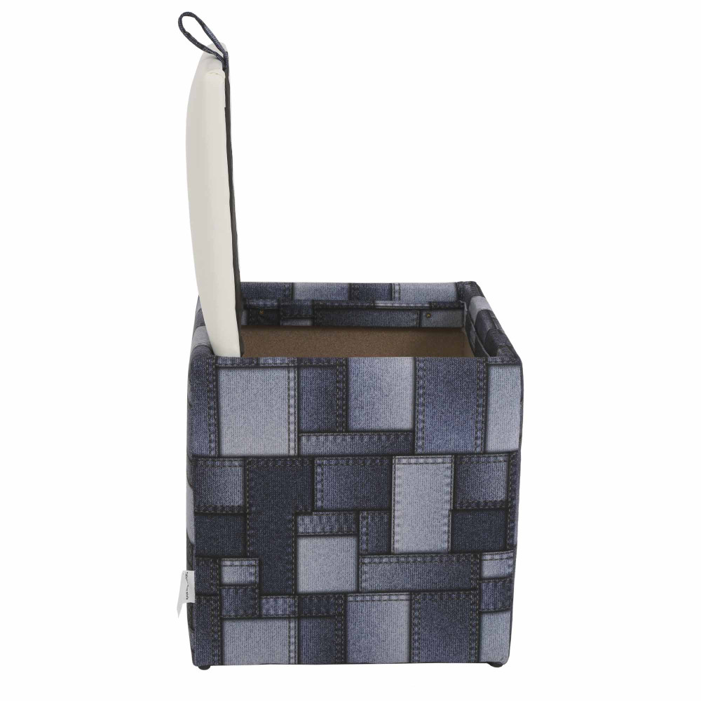 Taburet Box - stofa print patch dreptunghi/imitatie piele alb 