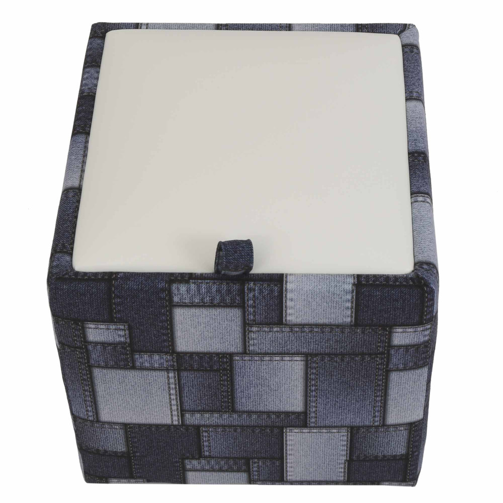 Taburet Box - stofa print patch dreptunghi/imitatie piele alb 