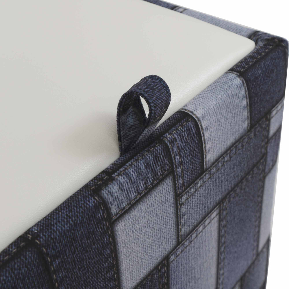 Taburet Box - stofa print patch dreptunghi/imitatie piele alb 