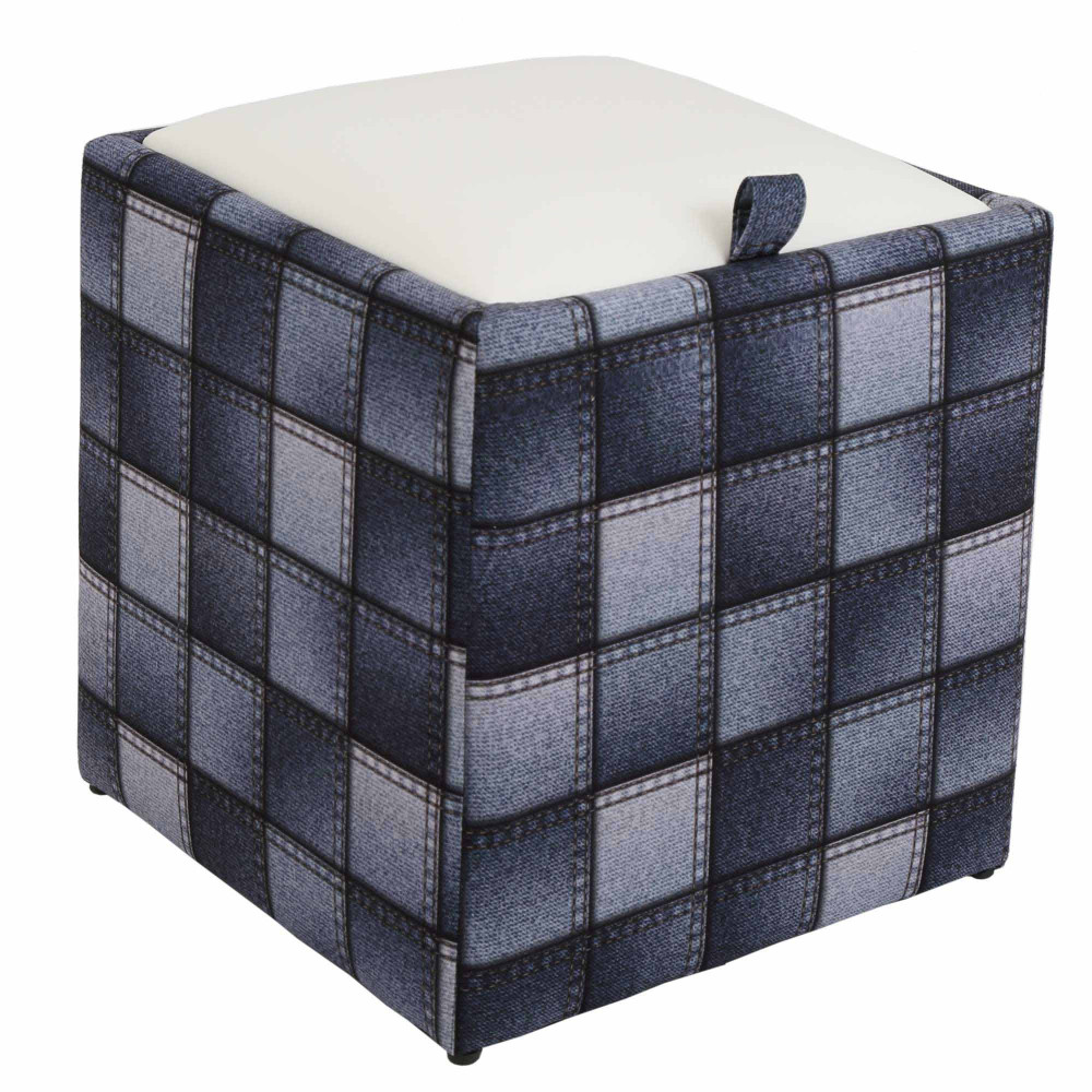 Taburet Box - stofa print patch patrate/imitatie piele alb Taburet Box - stofa print patch patrate/imitatie piele alb