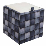 Taburet Box - stofa print patch patrate/imitatie piele alb 