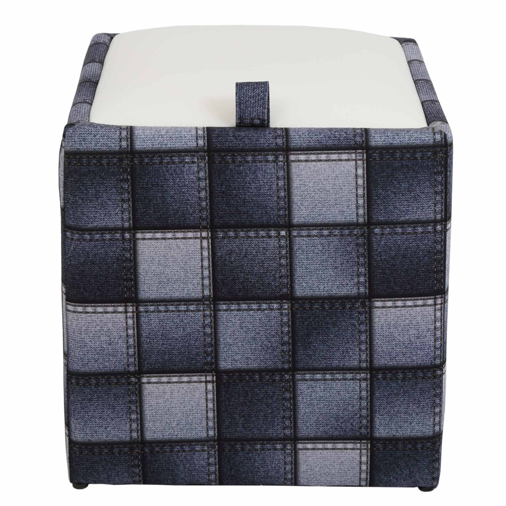 Taburet Box - stofa print patch patrate/imitatie piele alb Taburet Box - stofa print patch patrate/imitatie piele alb