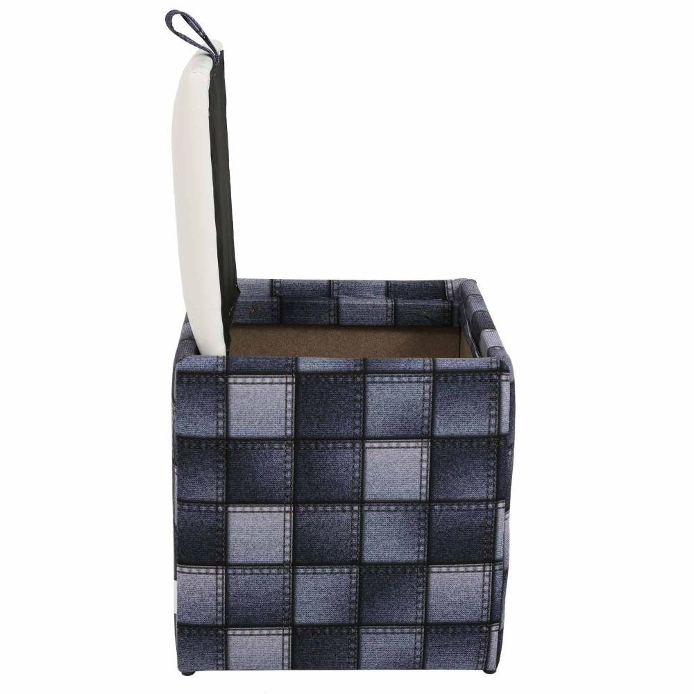 Taburet Box - stofa print patch patrate/imitatie piele alb Taburet Box - stofa print patch patrate/imitatie piele alb