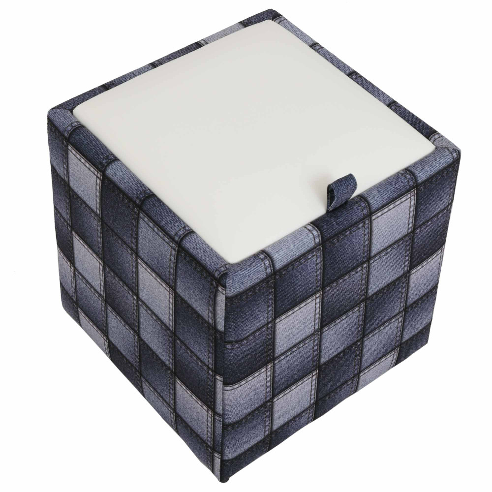 Taburet Box - stofa print patch patrate/imitatie piele alb Taburet Box - stofa print patch patrate/imitatie piele alb