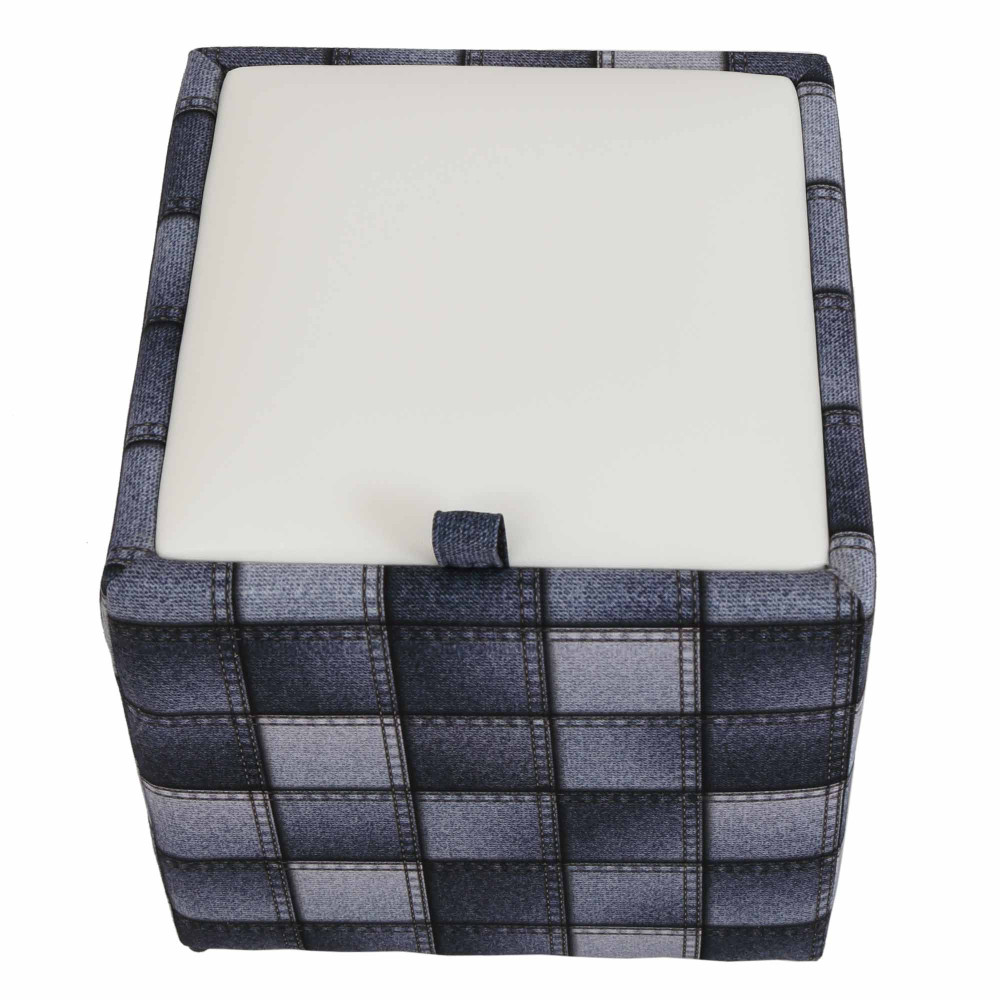 Taburet Box - stofa print patch patrate/imitatie piele alb Taburet Box - stofa print patch patrate/imitatie piele alb