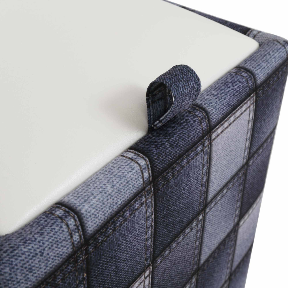 Taburet Box - stofa print patch patrate/imitatie piele alb Taburet Box - stofa print patch patrate/imitatie piele alb
