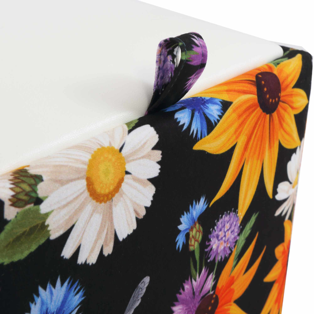 Taburet Box - stofa print flori de camp/imitatie piele alb Taburet Box - stofa print flori de camp/imitatie piele alb