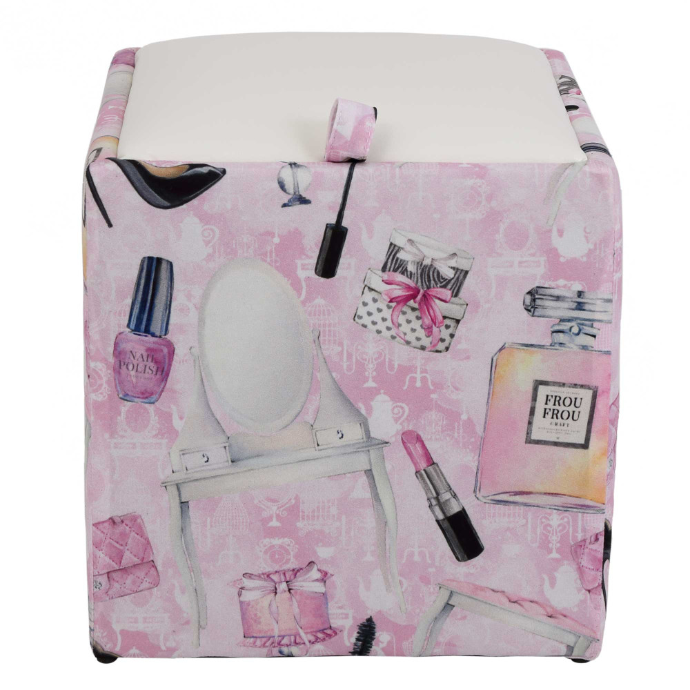 Taburet Box - stofa print make-up/imitatie piele alb Taburet Box - stofa print make-up/imitatie piele alb