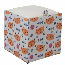 Taburet Box - stofa print pisici portocalii/imitatie piele alb Taburet Box - stofa print pisici portocalii/imitatie piele alb