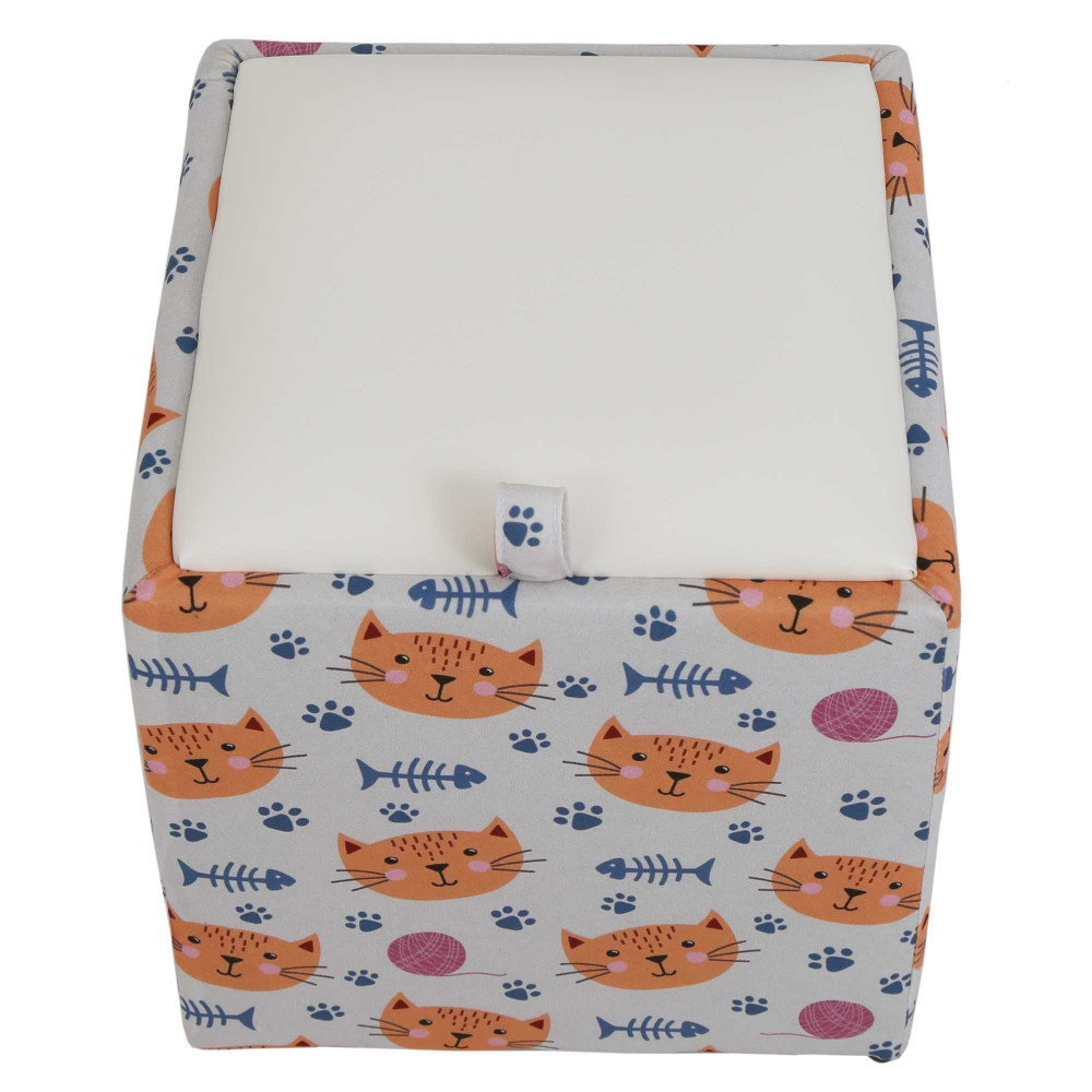 Taburet Box - stofa print pisici portocalii/imitatie piele alb Taburet Box - stofa print pisici portocalii/imitatie piele alb