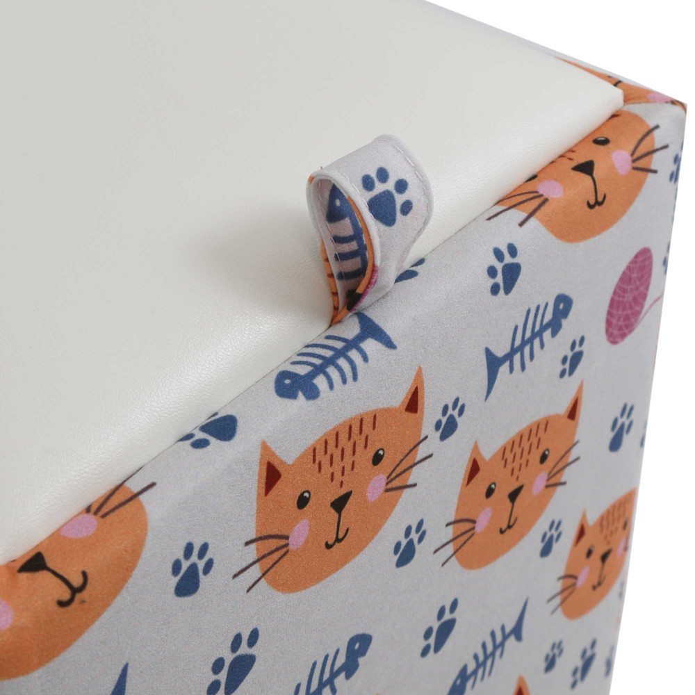 Taburet Box - stofa print pisici portocalii/imitatie piele alb Taburet Box - stofa print pisici portocalii/imitatie piele alb