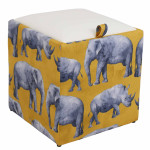 Taburet Box - stofa print rino/imitatie piele alb 