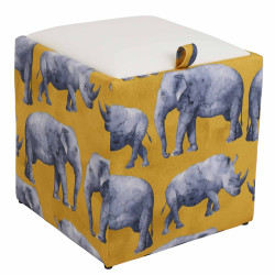Taburet Box - stofa print rino/imitatie piele alb Taburet Box - stofa print rino/imitatie piele alb