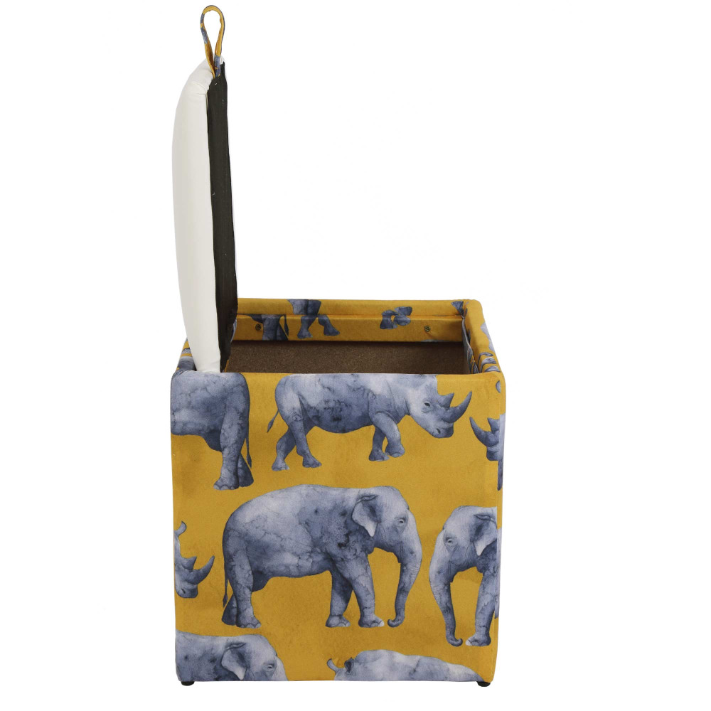 Taburet Box - stofa print rino/imitatie piele alb Taburet Box - stofa print rino/imitatie piele alb