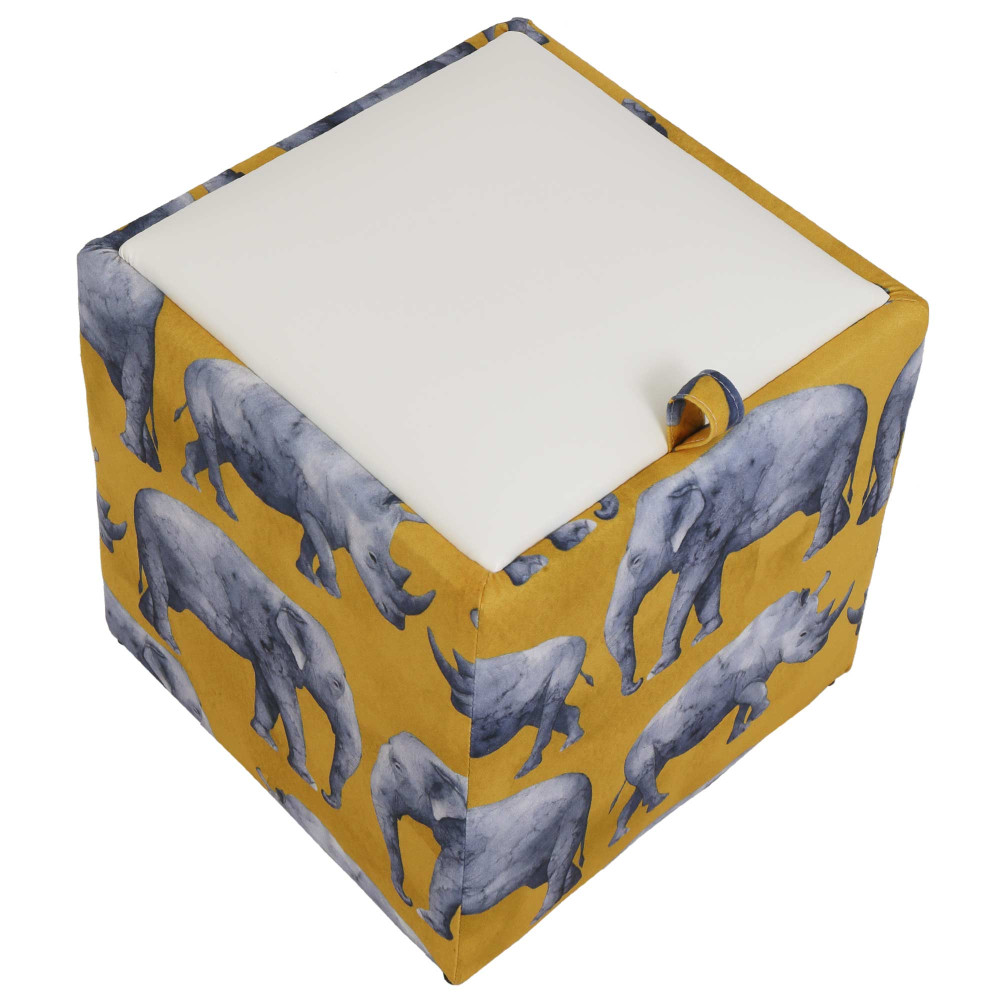 Taburet Box - stofa print rino/imitatie piele alb Taburet Box - stofa print rino/imitatie piele alb