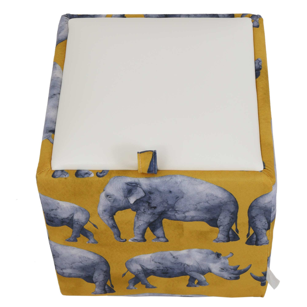 Taburet Box - stofa print rino/imitatie piele alb Taburet Box - stofa print rino/imitatie piele alb