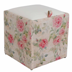 Taburet Box - stofa print trandafiri vintage/imitatie piele alb Taburet Box - stofa print trandafiri vintage/imitatie piele alb