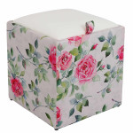 Taburet Box - stofa print trandafiri/imitatie piele alb 