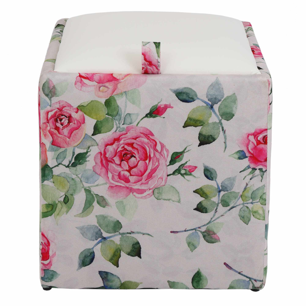 Taburet Box - stofa print trandafiri/imitatie piele alb Taburet Box - stofa print trandafiri/imitatie piele alb