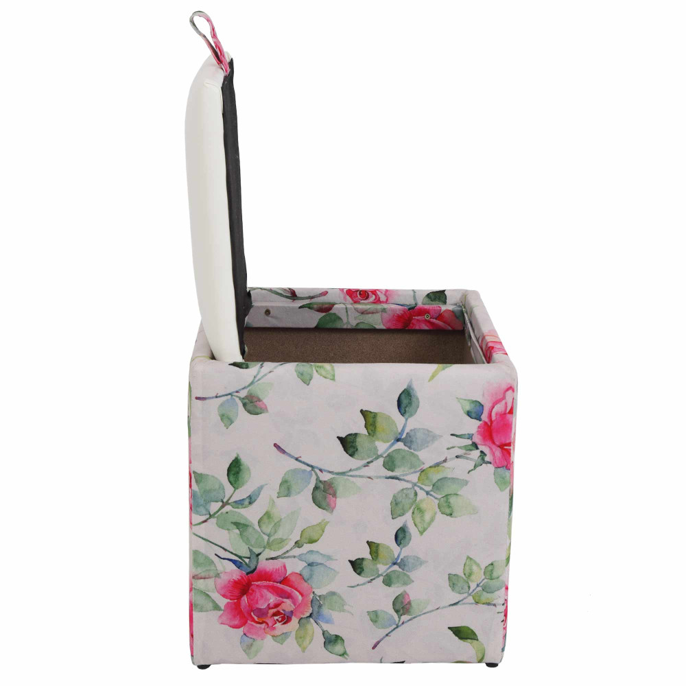 Taburet Box - stofa print trandafiri/imitatie piele alb Taburet Box - stofa print trandafiri/imitatie piele alb