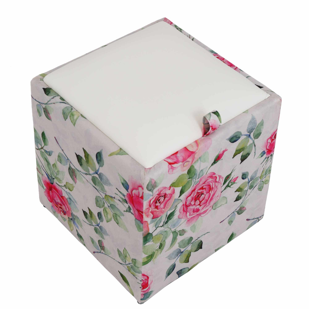 Taburet Box - stofa print trandafiri/imitatie piele alb Taburet Box - stofa print trandafiri/imitatie piele alb