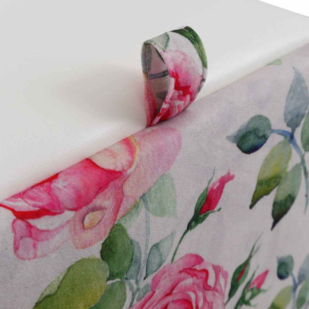 Taburet Box - stofa print trandafiri/imitatie piele alb Taburet Box - stofa print trandafiri/imitatie piele alb