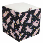 Taburet Box - stofa print unicorni/imitatie piele alb 