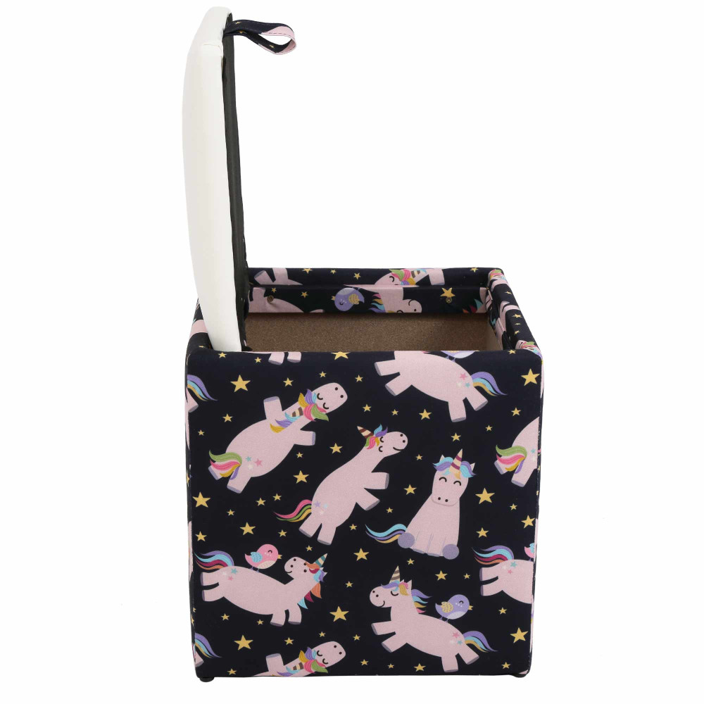 Taburet Box - stofa print unicorni/imitatie piele alb Taburet Box - stofa print unicorni/imitatie piele alb