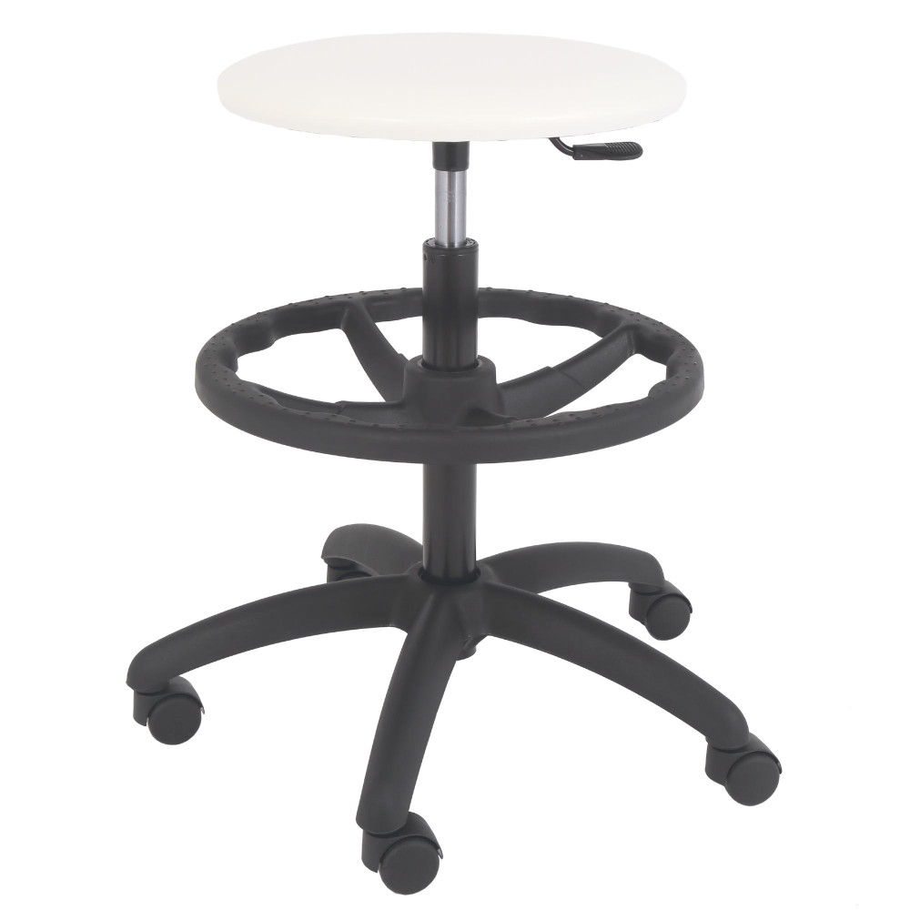 Scaun profesional inalt, fara spatar - LABOR EXTRA - imitatie piele alb