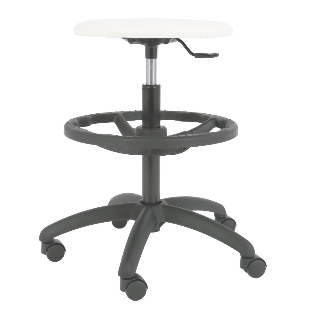 Scaun profesional inalt, fara spatar - LABOR EXTRA - imitatie piele alb