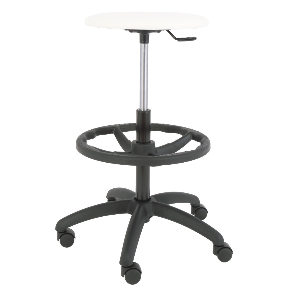 Scaun profesional inalt, fara spatar - LABOR EXTRA - imitatie piele alb